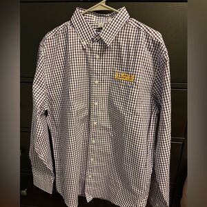 Brand new Men's Purple and White LSU Checkered Button Down Shirt